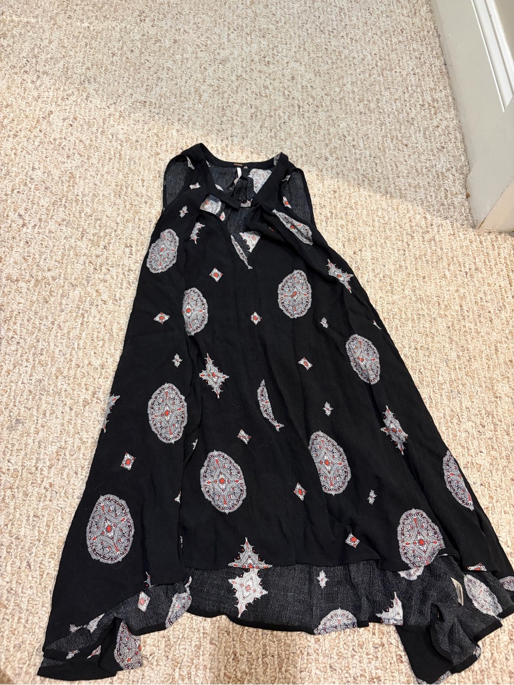 Free People Black Medallion Print Tank Dress with Tied Neck